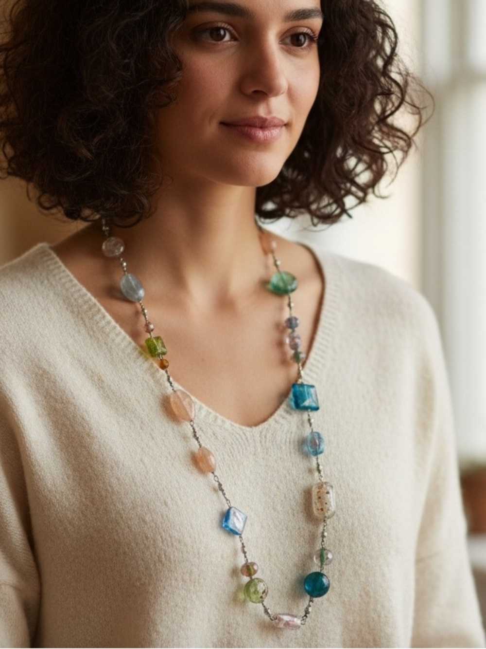 Vintage Glass Bead Multicolor Long Necklace - Silpada Women Jewelry Adjustable